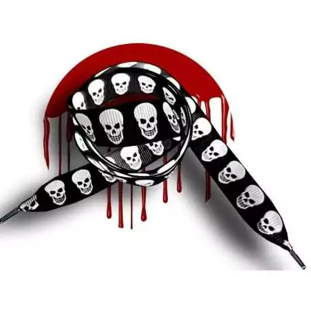 Lacets noirs & têtes de morts blanches pour vos chaussures