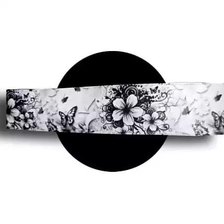 Lacets larges satin blanc fleurs+ papillons noirs pour vos chaussures Lacets larges satin blanc fleurs+ papillons noirs pour vos chaussures
