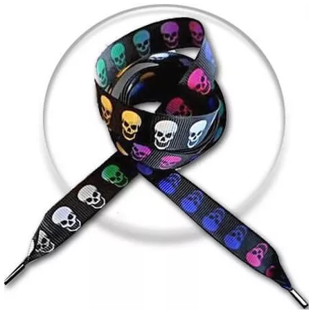 Lacets noirs à crânes multicolores pour vos chaussures