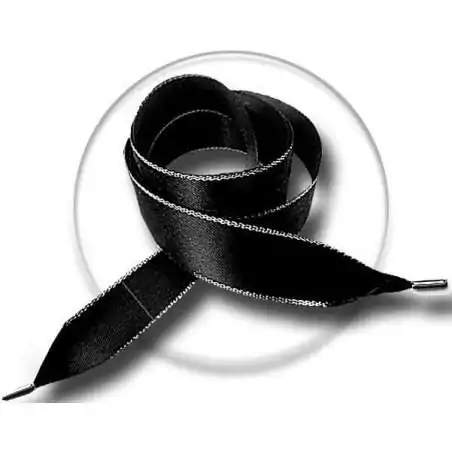 Lacets larges satin noir & argenté pour vos chaussures