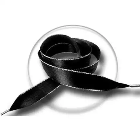 Lacets en satin noir liseret argenté pour vos chaussures Lacets en satin noir liseret argenté pour vos chaussures