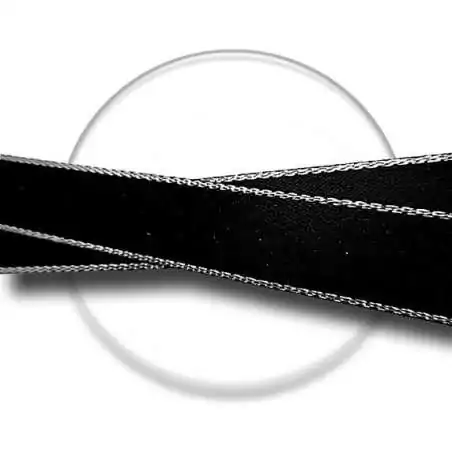 Lacets en satin noir liseret argenté pour vos chaussures Lacets en satin noir liseret argenté pour vos chaussures