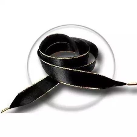 Lacets satin noir liseret doré pour vos chaussures Lacets satin noir liseret doré pour vos chaussures