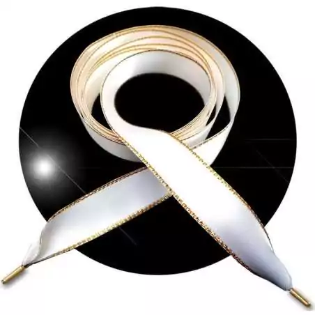 Lacets en satin blanc liseret doré pour vos chaussures