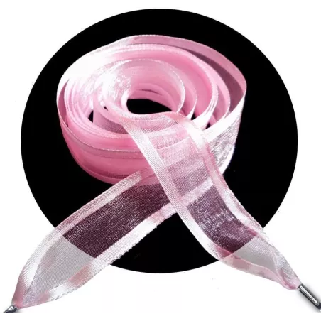 Lacets organdi rose&nbsp;gansé&nbsp;satin pour vos chaussures