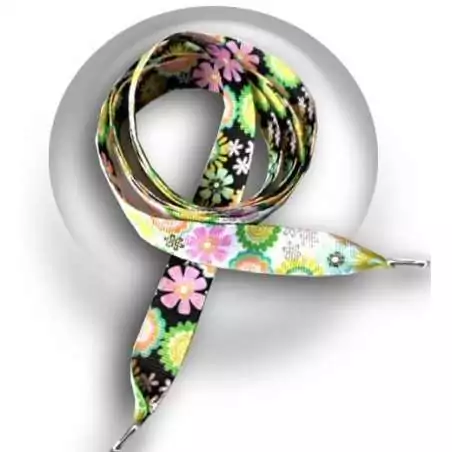 Lacets double-face noirs & blancs à fleurs pour vos chaussures