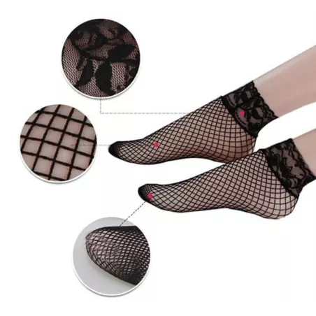 Chaussettes&nbsp;noires&nbsp;résille & dentelle pour vos jolis pieds