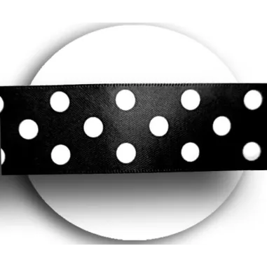 Lacets satin large&nbsp;noir à pois blancs pour vos chaussures