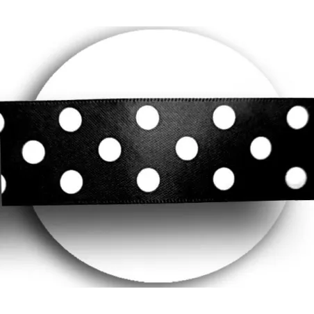 Lacets satin large&nbsp;noir à pois blancs pour vos chaussures