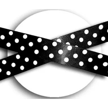 Lacets satin large&nbsp;noir à pois blancs pour vos chaussures