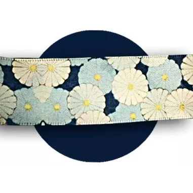 Lacets larges satin décor Japon bleu pour vos chaussures