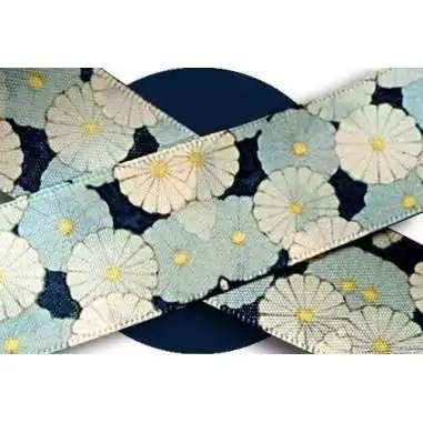 Lacets larges satin décor Japon bleu pour vos chaussures