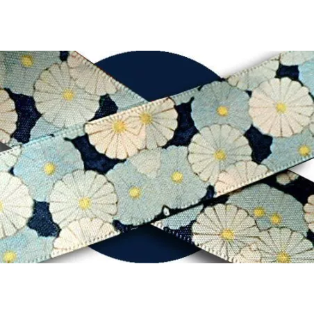 Lacets larges satin décor Japon bleu pour vos chaussures