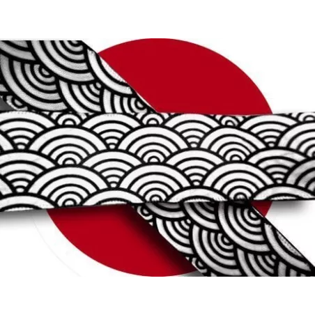 Lacets satin large&nbsp;blanc à motifs japonais noirs pour vos…