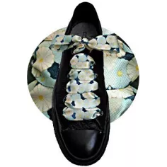 Lacets larges satin décor Japon bleu pour vos chaussures