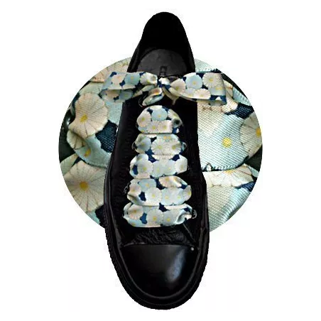 Lacets larges satin décor Japon bleu pour vos chaussures