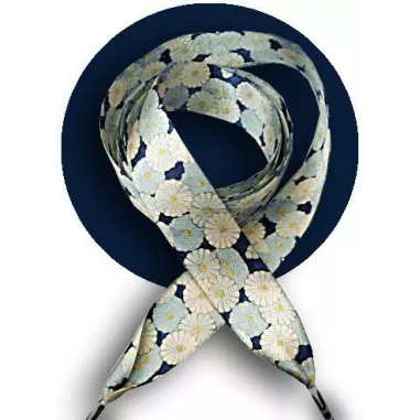 Lacets larges satin décor Japon bleu pour vos chaussures