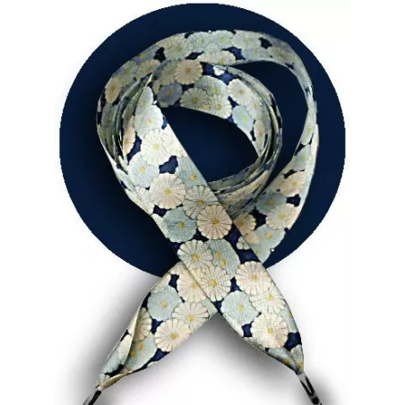 Lacets larges satin décor Japon bleu pour vos chaussures