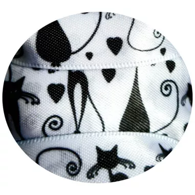 Lacets satin large&nbsp;blanc & motifs&nbsp;chats pour vos chaussures