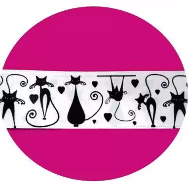 Lacets satin large blanc & motifs chats pour vos chaussures