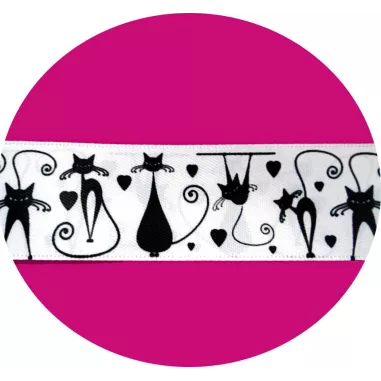 Lacets satin large&nbsp;blanc & motifs&nbsp;chats pour vos chaussures