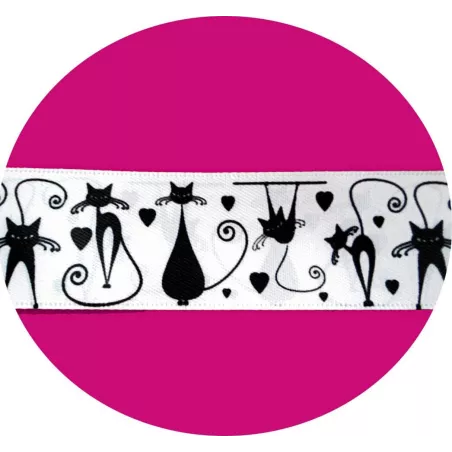 Lacets satin large&nbsp;blanc & motifs&nbsp;chats pour vos chaussures