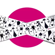 Lacets satin large&nbsp;blanc & motifs&nbsp;chats pour vos chaussures