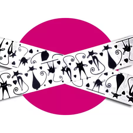 Lacets satin large&nbsp;blanc & motifs&nbsp;chats pour vos chaussures