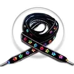 Lacets velours noir fleurs sequins colorées pour vos chaussures 2