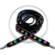 Lacets noirs velours fleurs multicolores brillant… 2
