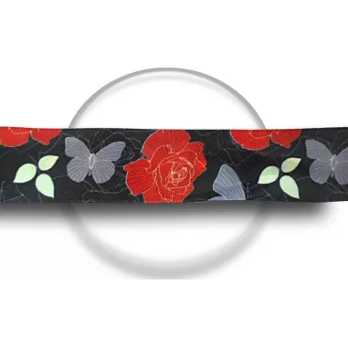 Lacets satin large&nbsp;noir fleurs gris &&nbsp;rouge pour vos…