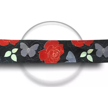 Lacets satin large&nbsp;noir fleurs gris &&nbsp;rouge pour vos…