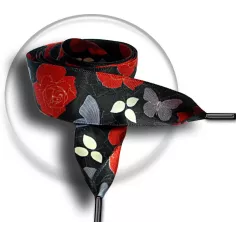 Lacets satin large&nbsp;noir fleurs gris &&nbsp;rouge pour vos…