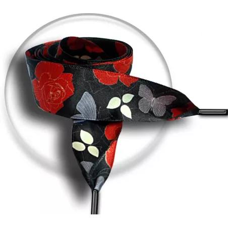 Lacets satin large&nbsp;noir fleurs gris &&nbsp;rouge pour vos…