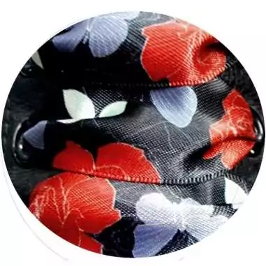 Lacets satin large noir fleurs gris & rouge pour vos chaussures