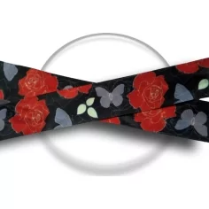 Lacets satin large noir fleurs gris & rouge pour vos chaussures 2