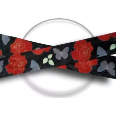 Lacets satin large&nbsp;noir fleurs gris &&nbsp;rouge pour vos… 2