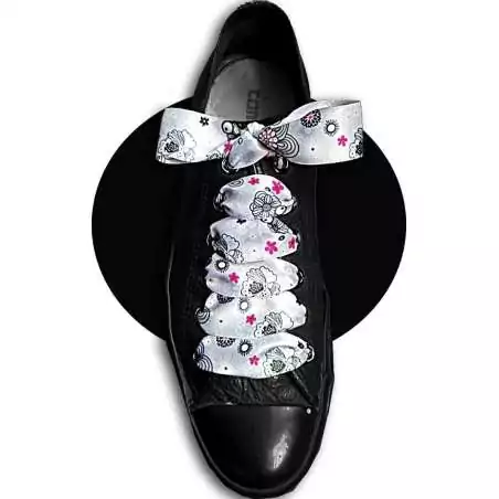 Lacets satin large gris décorés Japon pour vos chaussures