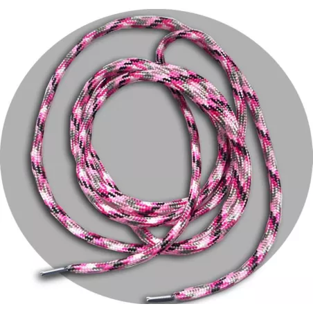1 paire x lacets ronds paracorde rose & gris & noir