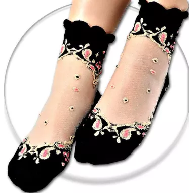 Chaussettes&nbsp;transparentes&nbsp;/ noires à motifs pour vos…