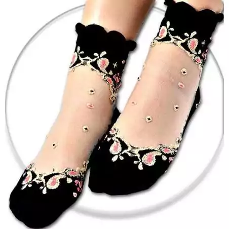 Chaussettes transparentes / noires à motifs pour vos jolis pieds
