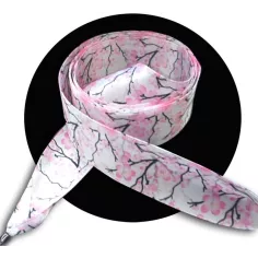 Lacets satin large&nbsp;blanc fleurs de cerisiers pour vos… 2