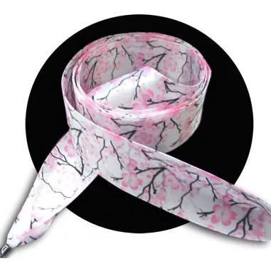 Lacets satin large&nbsp;blanc fleurs de cerisiers pour vos…