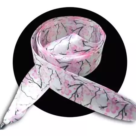 Lacets satin large blanc fleurs de cerisiers pour vos chaussures