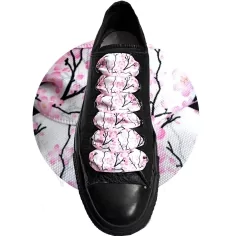 Lacets satin large blanc fleurs de cerisiers pour vos chaussures