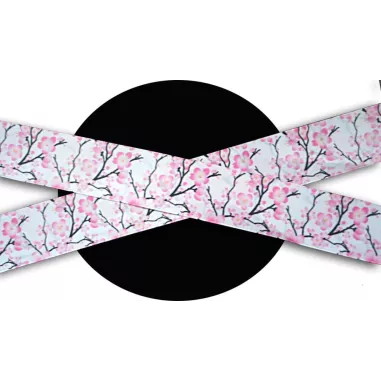 Lacets satin large&nbsp;blanc fleurs de cerisiers pour vos…