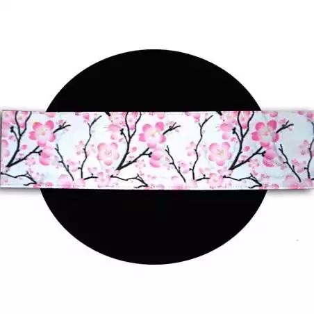 Lacets satin large blanc fleurs de cerisiers pour vos chaussures