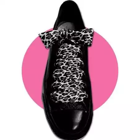 Lacets satin large gris panthère pour vos chaussures Lacets satin large gris panthère pour vos chaussures