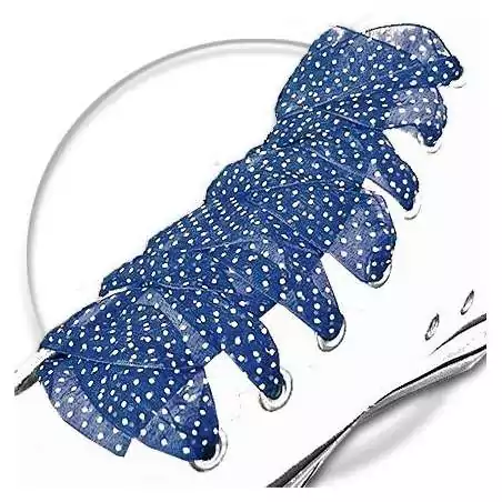 Lacets ruban bleu marine plumetis blanc pour vos chaussures Lacets ruban bleu marine plumetis blanc pour vos chaussures