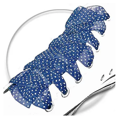 Lacets ruban bleu marine plumetis blanc pour vos chaussures